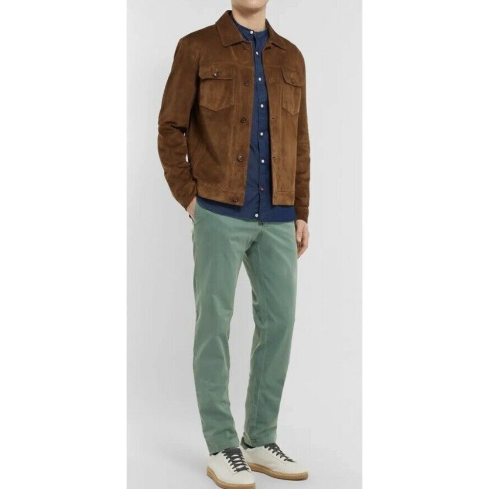 ISAIA Slim-Fit Stretch-Cotton Twill Green Pants